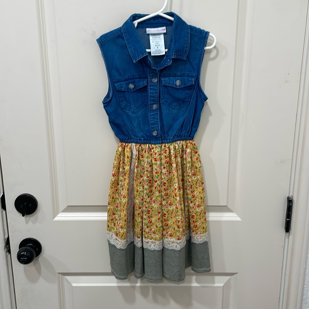 Dress fall colors size 8 denim top and floral skirt with lace and stipes